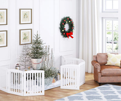 PAWLAND Wooden Freestanding Foldable Pet Gate for Dogs, 24 Inch 4 Panels Step over Fence, Dog Gate for the House, Doorway, Stairs, Extra Wide (Espresso, 24" Height-4 Panels)