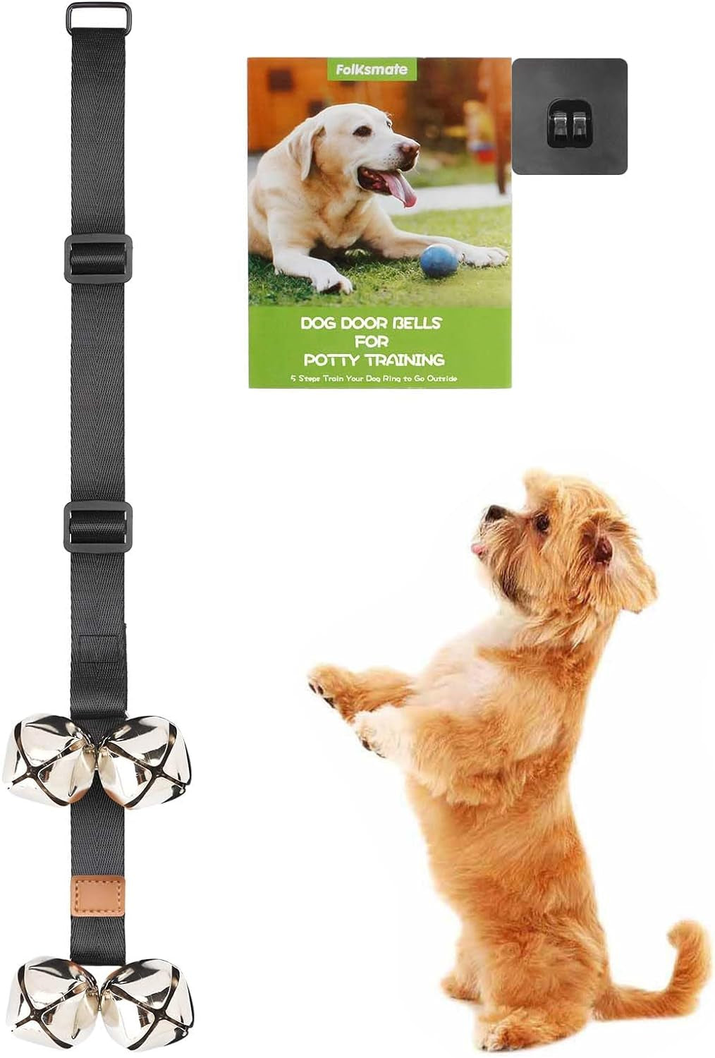 FOLKSMATE Dog Doorbells for Potty Training, Buckle Adjustable Puppy Dog Door Bells with Extra Loud Bells for Dogs Training, Housebreaking, Door Knob, Ring to Go outside Puppy Pet Supplies Black