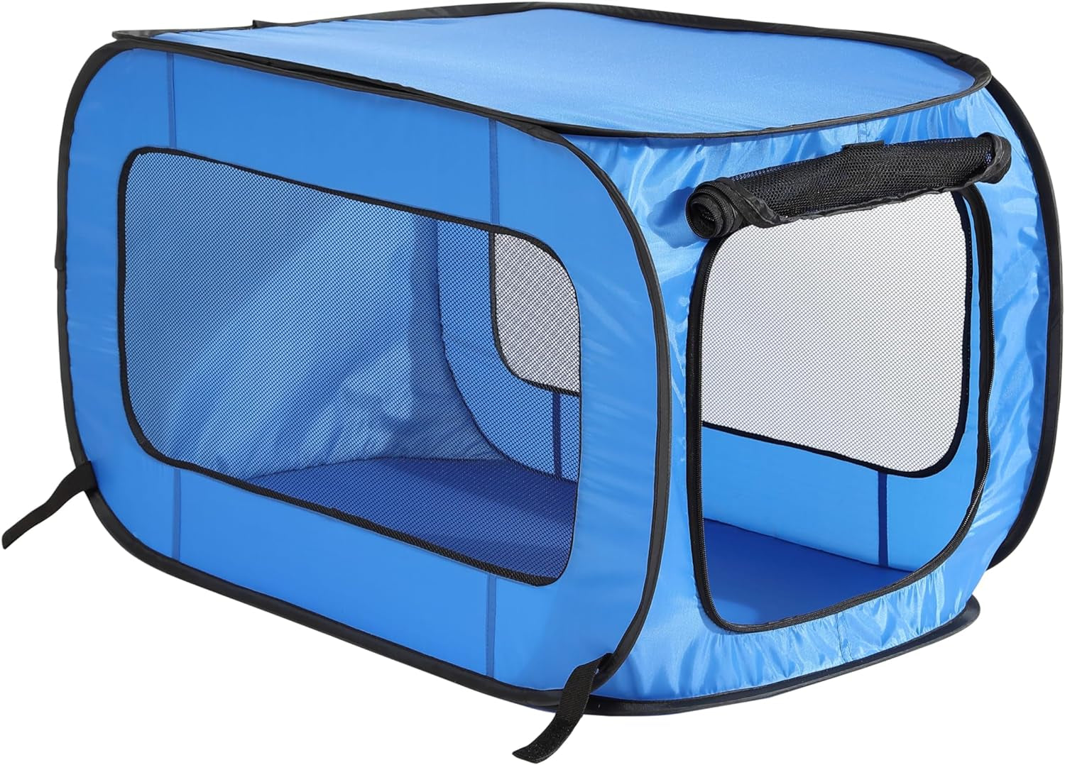 Beatrice Home Fashions Portable, Collapsible, Pop up Travel Pet Kennel, 32.5" L X 19.5" W X 19.5" H, Blue