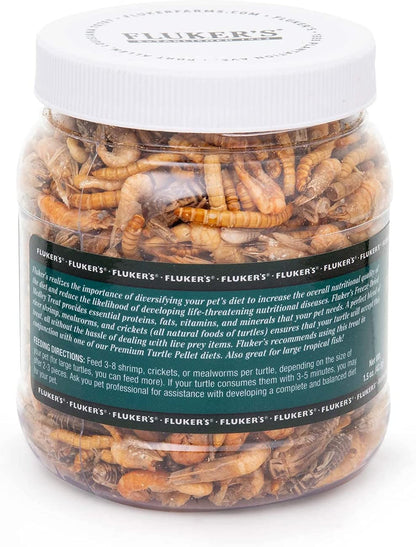 Fluker's Medley Treat for Aquatic Turtles, River Shrimp, Mealworms, and Crickets, 1.5 oz