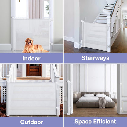 Retractable Baby Gates No Drilling, Probebi Retractable Dog Gate for the House Extends to 55" Wide 34" Tall, Gates for Baby Indoor, Stair Gate for Outdoor, Staris, Hallways, Doorways, Deck, Porch