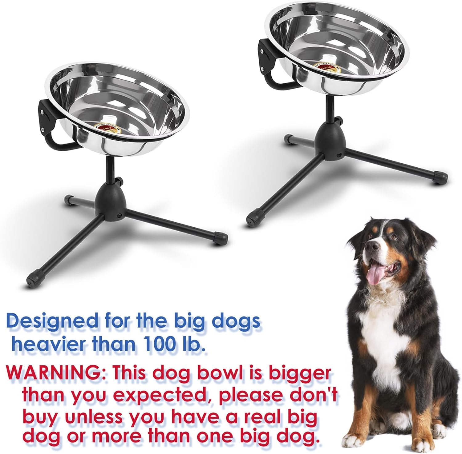 2 Pack Elevated Dog Bowls with Adjustable Metal Stand,Extra Large Size for Dogs Heavier Than 100 lbs,1.24 Gal 4.7 Liter, Stainless Steel Dog Food Bowl Height Adjustable Non-Slip Raised Dog Bowl Set