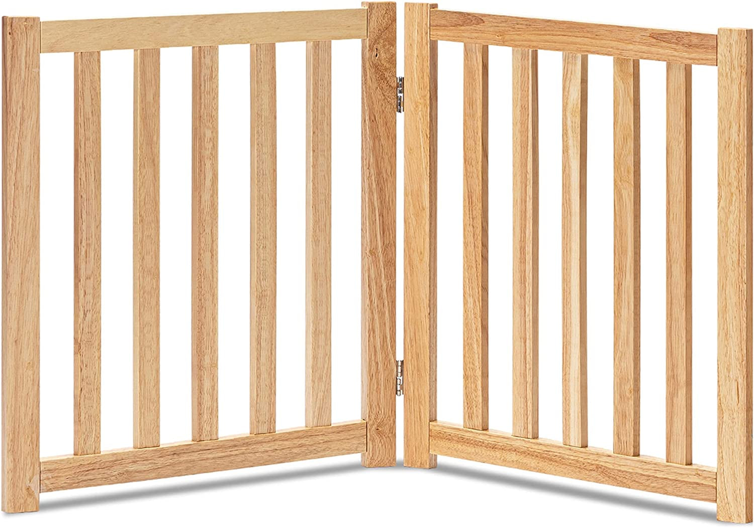 LZRS Solid Hardwood Freestanding Pet Gate,Wooden Dog Gates for Doorways,Nature Wood Dog Gates for the House,Dog Gate for Stairs,Freestanding Indoor Gate Safety Fence,Natural,24" Height-2 Panels