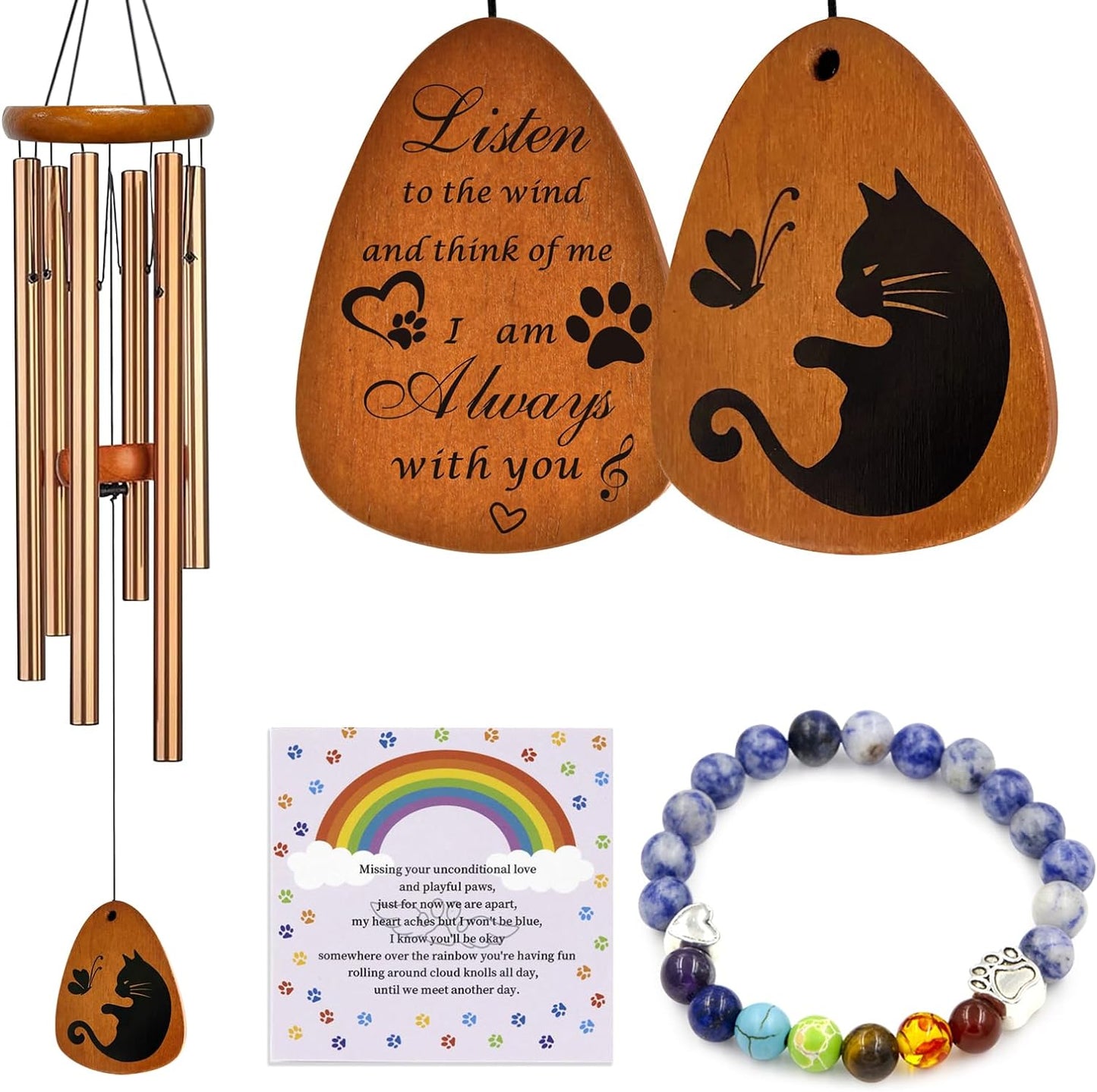 Cat Memorial Gifts - Cat Memorial Wind Chimes, Loss of Cat Sympathy Gift,Pet Sympathy Gifts for Cats, Remembrance Gifts for Loss of Cat 28 Inches（Golden）