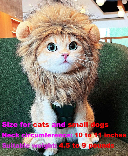 Lion Mane Wig for Cat Costume Pet Adjustable Washable Comfortable Fancy Lion Hair Cat Clothes Dress for Halloween Christmas Easter Festival Party Activity (Small, Brown)