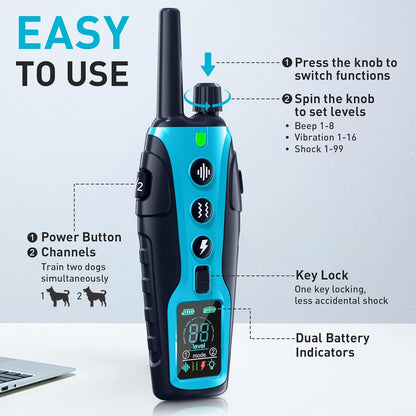 Dog Shock Collar - 4000FT Dog Training Collar with Remote Waterproof E Collar with Flashing Light, Adjustable Pitch Beep(1-8), Vibration(1-16), Safe Shock(1-99), and Keypad Lock