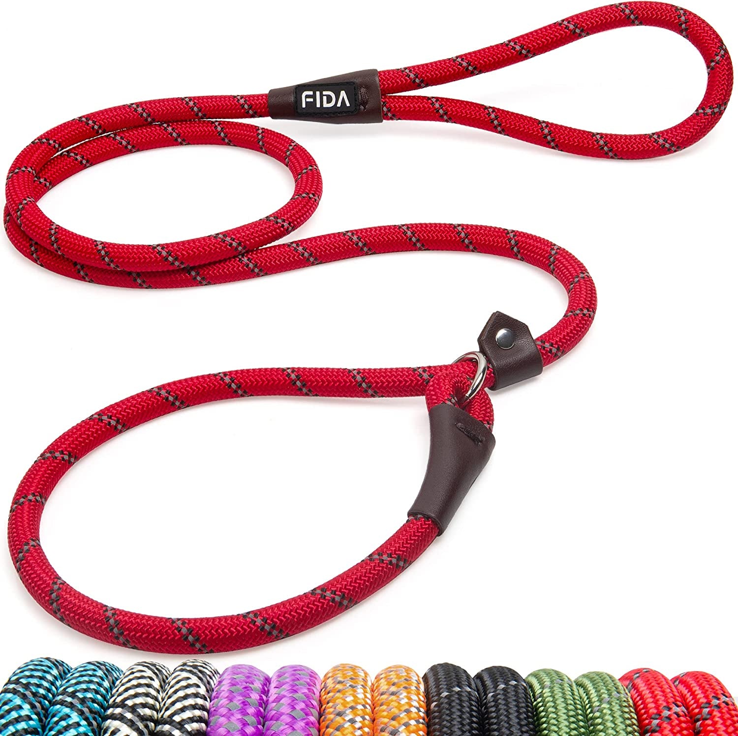 Fida Durable Slip Lead, 6 FT X 1/2" Heavy Duty , Comfortable Strong Rope for Large, Medium Dogs, No Pull Pet Training Loop Leash with Highly Reflective, Red