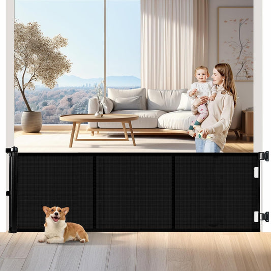 Upgrade 200 Inch Retractable Baby Gates Extra Wide with Reinforced Strip Design to Prevent Crawling Through, 200" Retractable Dog Gate, 34" Tall, Retractable Gate for Indoor/Outdoor(Black)