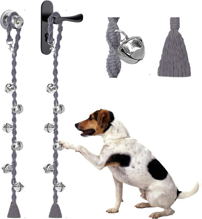 Dog Bells to Go Outside, Adjustable Dog Door Bell, Door Bells for Dogs, Quality Puppy Training Bell. Twisted Style, Grey 2 Pack