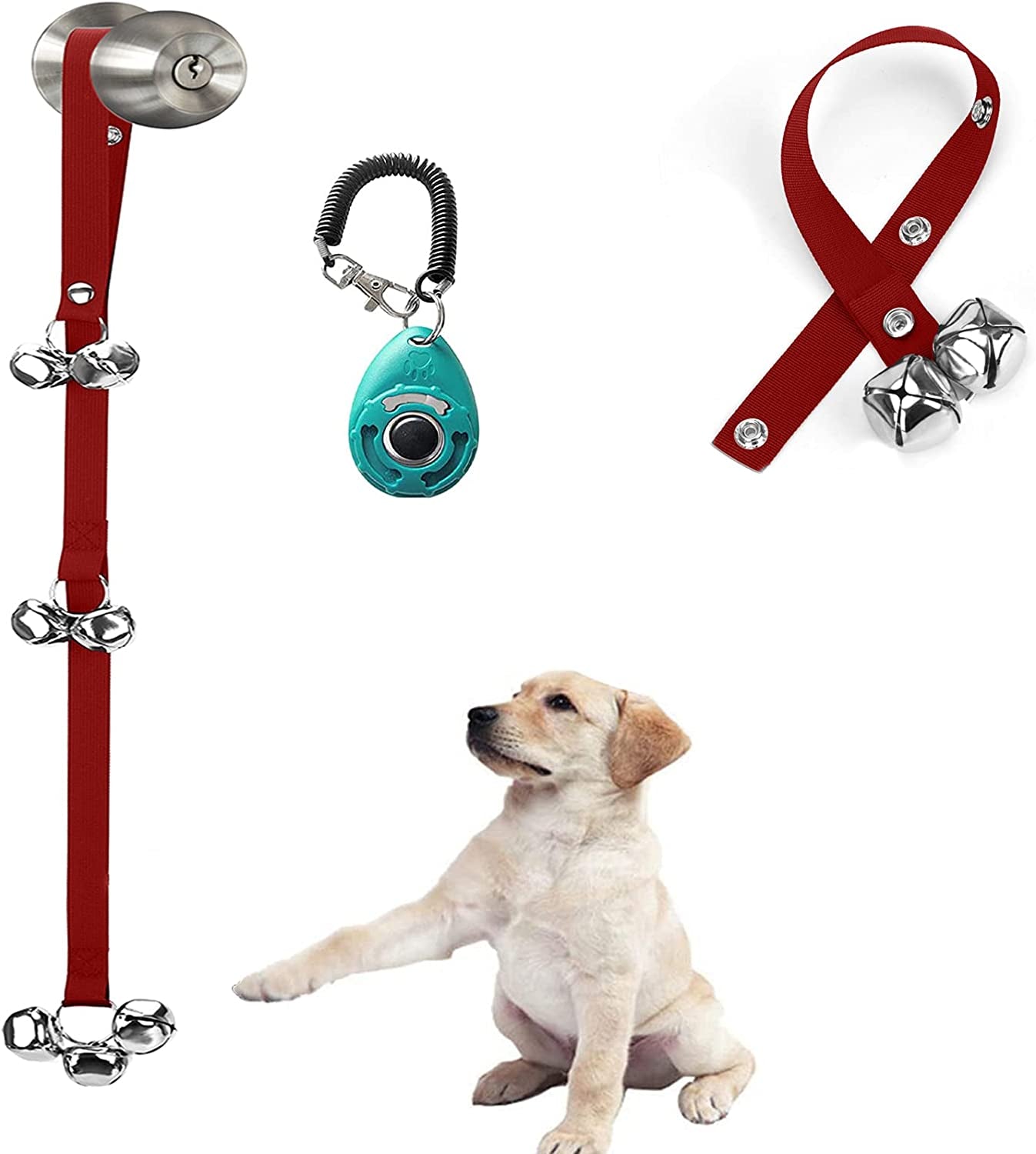 [Upgraded] Puppy Bells Dog Doorbells for Door Knob/Potty Training/Go Outside-Dog Bells for Puppies Dogs Doggy Doggie Pooch Pup Pet Hound Mutt Cat for Dog Lovers + Dog Training Clicker with Wrist Strap