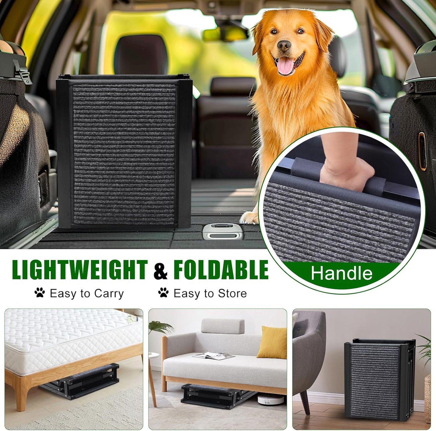 Dog Ramp for Car, 67" Long Portable Folding Pet Ramp with Extra Pet Blanket, Car Ramp with Non-Slip Rug Surface, Wider Dog Steps Perfect for Medium & Large Dogs Up to 260LBS Enter a Car, SUV & Truck