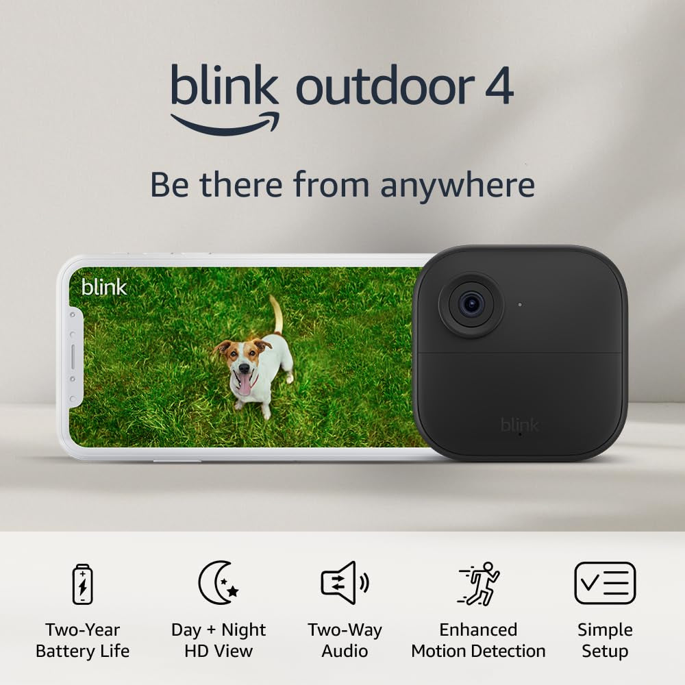 Blink Outdoor 4 — Wireless Smart Home Security Camera, Convenient Two-Year Battery Life, HD Live View, Enhanced Motion Detection — 3 Camera System