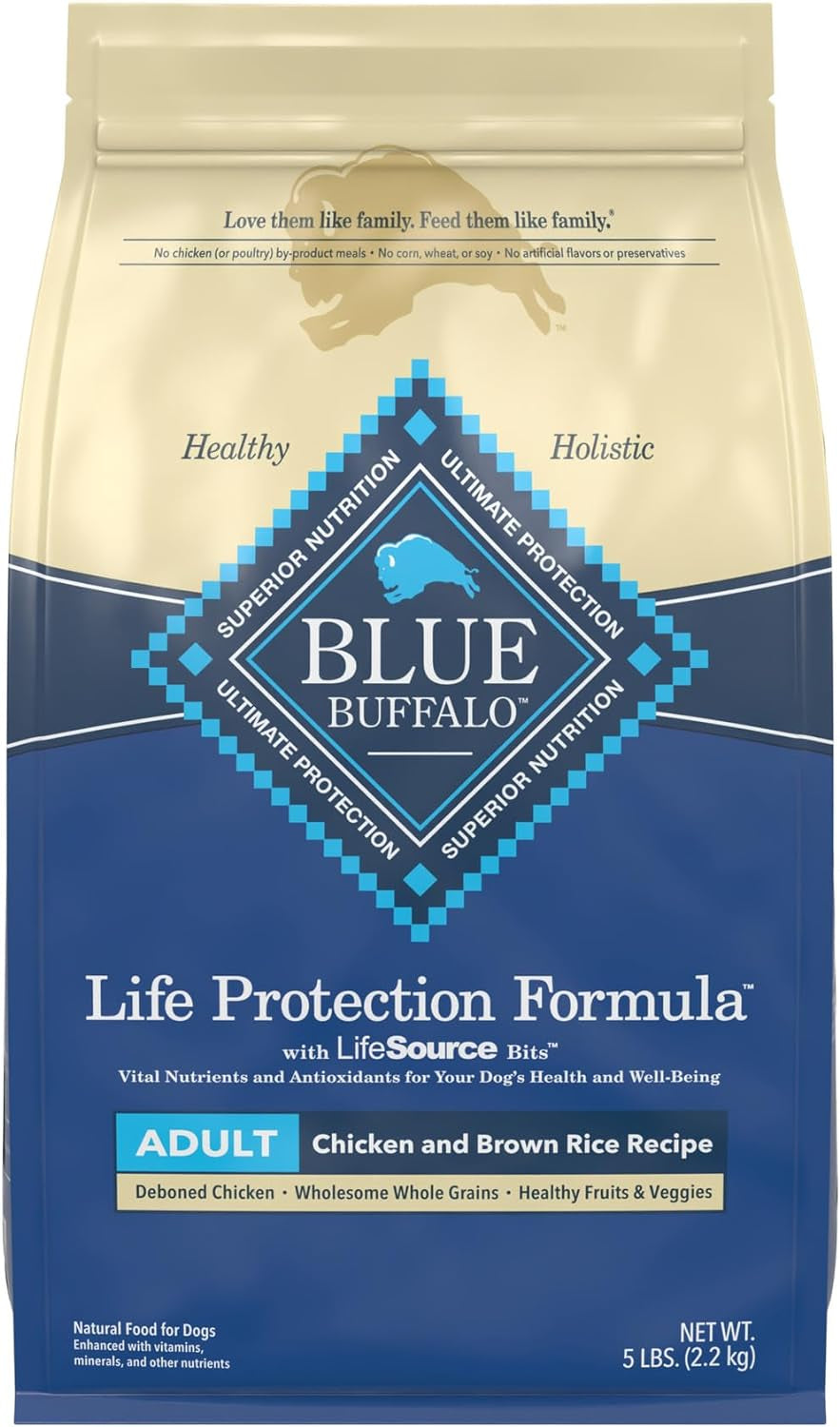 Blue Buffalo Life Protection Formula Natural Adult Dry Dog Food, Chicken and Brown Rice 5-Lb Trial Size Bag