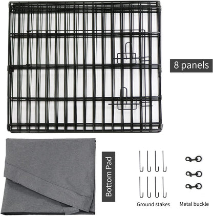 PETIME Foldable Metal Dog Exercise Pen/Pet Puppy Playpen Kennels Yard Fence Indoor/Outdoor 8 Panel 24" W with Top Cover and Bottom Pad (Playpen+Bottom+Top Cover, 8 Panels 24" H)