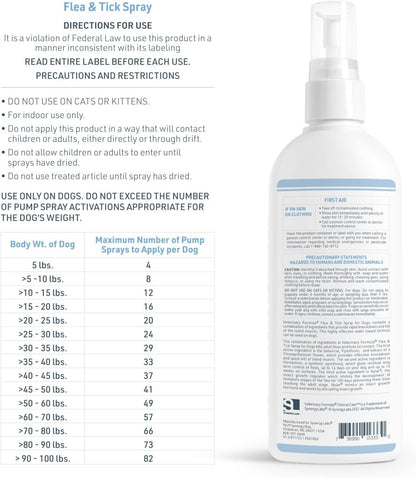 Veterinary Formula Flea and Tick Spray for Dogs, 8 Oz – Easy-To-Use Dog Flea Spray, Kills on Contact, Prevents Egg & Larval Development for 14 Weeks