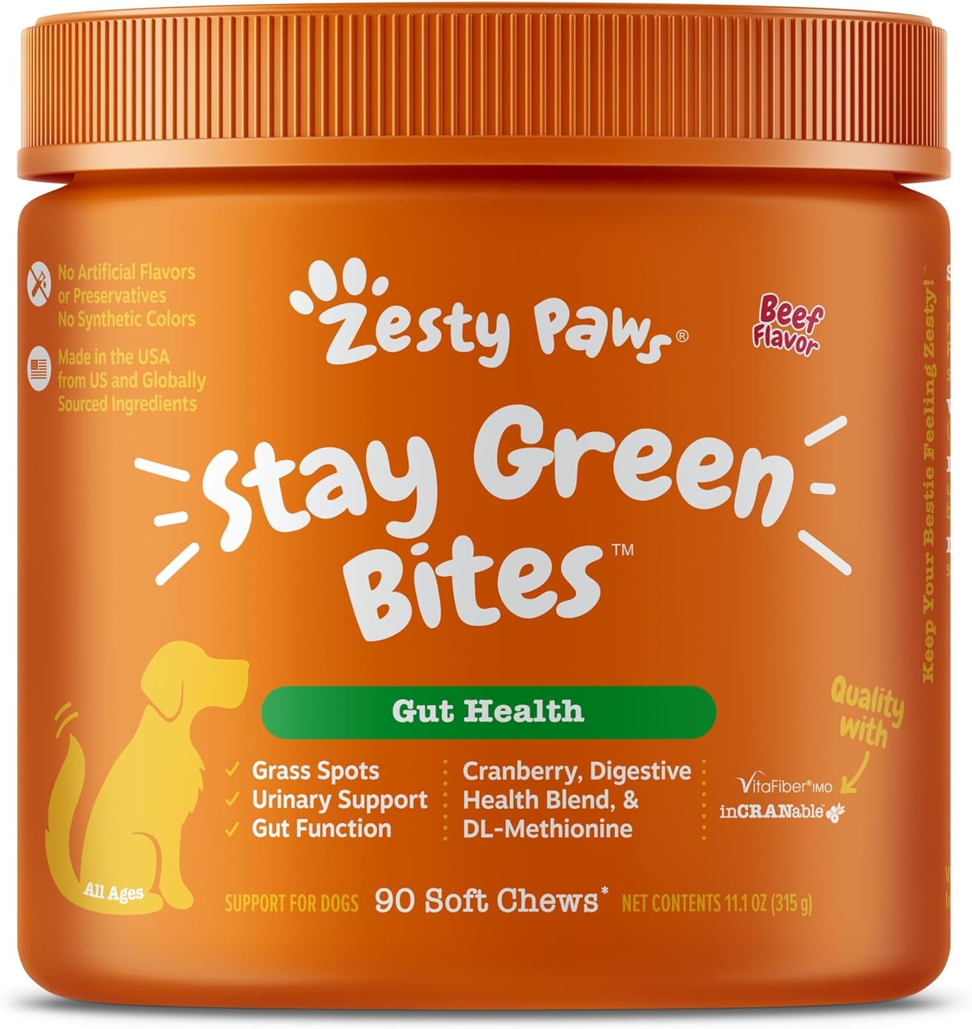 Zesty Paws Stay Green Bites for Dogs - Grass Burn Soft Chews for Lawn Spots Caused by Dog Urine - with Cranberry for Urinary Tract & Bladder - Beef - 90 Count
