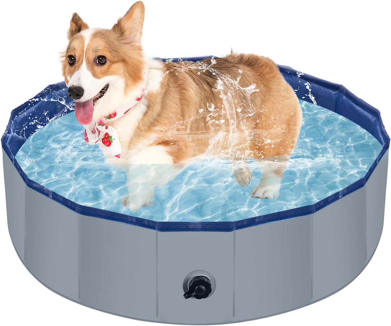 Portable Dog Pool PVC Pet Swimming Pool Bathtub Collapsible Dog Pool, Hard Plastic Pool for Pets to Swim and Bath (S-32" X 8" Dark Grey)