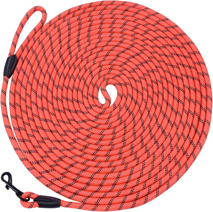 Hi Kiss Check Cord Large,Medium Small Dogs/Puppy Obedience Recall Training Agility Lead - 15Ft 20Ft 30Ft 50Ft Training Leash(Orange 50Ft-Diam 1/3"-1 Hook)