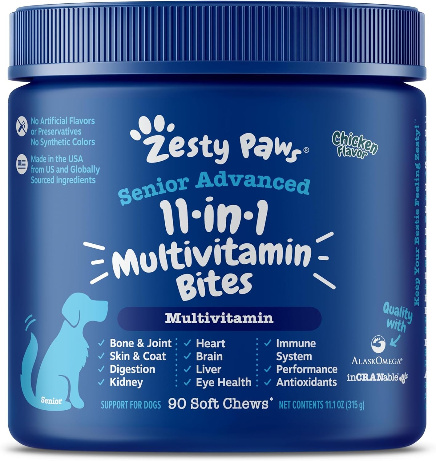 Zesty Paws Multivitamin Treats for Dogs - Glucosamine Chondroitin for Joint Support + Digestive Enzymes & Probiotics - Grain Free Dog Vitamin for Skin & Coat + Immune Health Chicken - Advanced - 90Ct