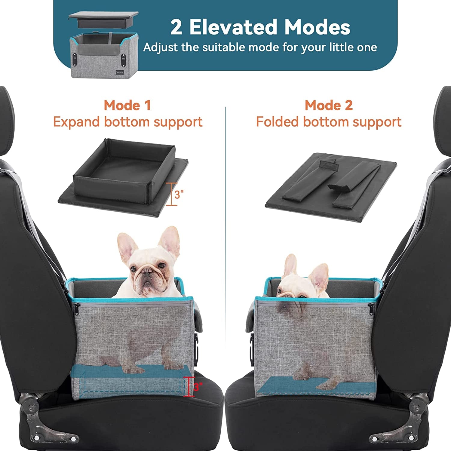 PETSFIT Small Dog Car Seat, Puppy Portable Dog Booster Seat for Car with Clip-On Leash, Adjustable Straps Perfect for Small Pets up to 25Lbs (Grey)