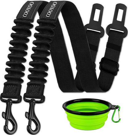 COOYOO Dog Seat Belt,3 Piece Set Retractable Dog Car Adjustable Seatbelts for Vehicle Nylon Pet Safety Heavy Duty & Elastic & Durable Car Harness for Dogs