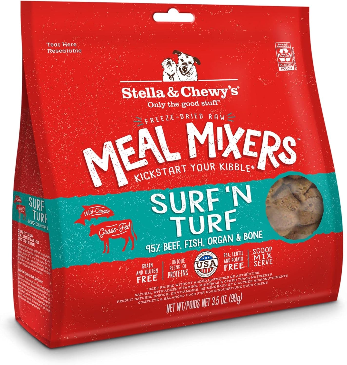 Stella & Chewy'S Freeze Dried Raw Surf & Turf Meal Mixer – Dog Food Topper for Small & Large Breeds – Grain Free, Protein Rich Recipe – 3.5 Oz Bag (Pack of 1)