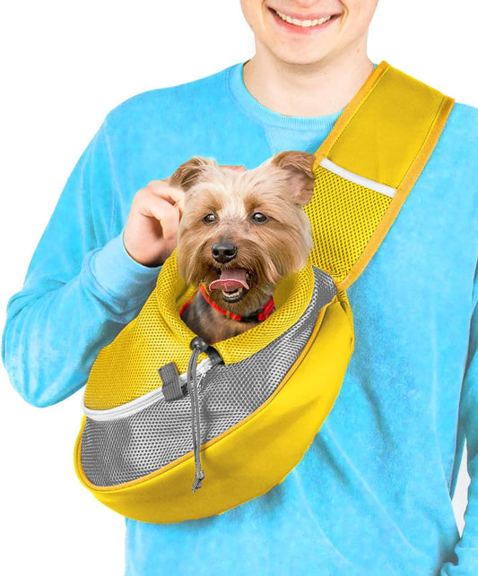 Pet Sling Carrier - Small Dog Puppy Cat Carrying Bag Purse Pouch - for Pooch Doggy Doggie Yorkie Chihuahua Baby Papoose Bjorn - Hiking Travel Front Backpack Holder Pack to Wear (Yellow)