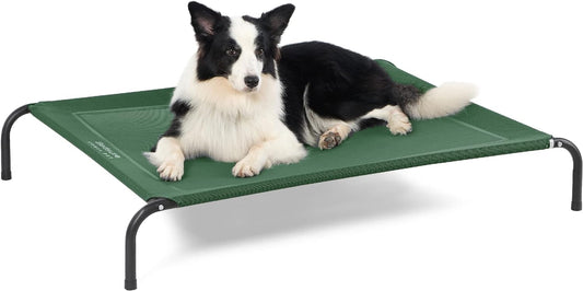 Bedsure Large Elevated Cooling Outdoor Dog Bed - Raised Dog Cots Beds for Large Dogs, Portable Indoor & Outdoor Pet Hammock Bed with Skid-Resistant Feet, Frame with Breathable Mesh, Green, 49 Inches