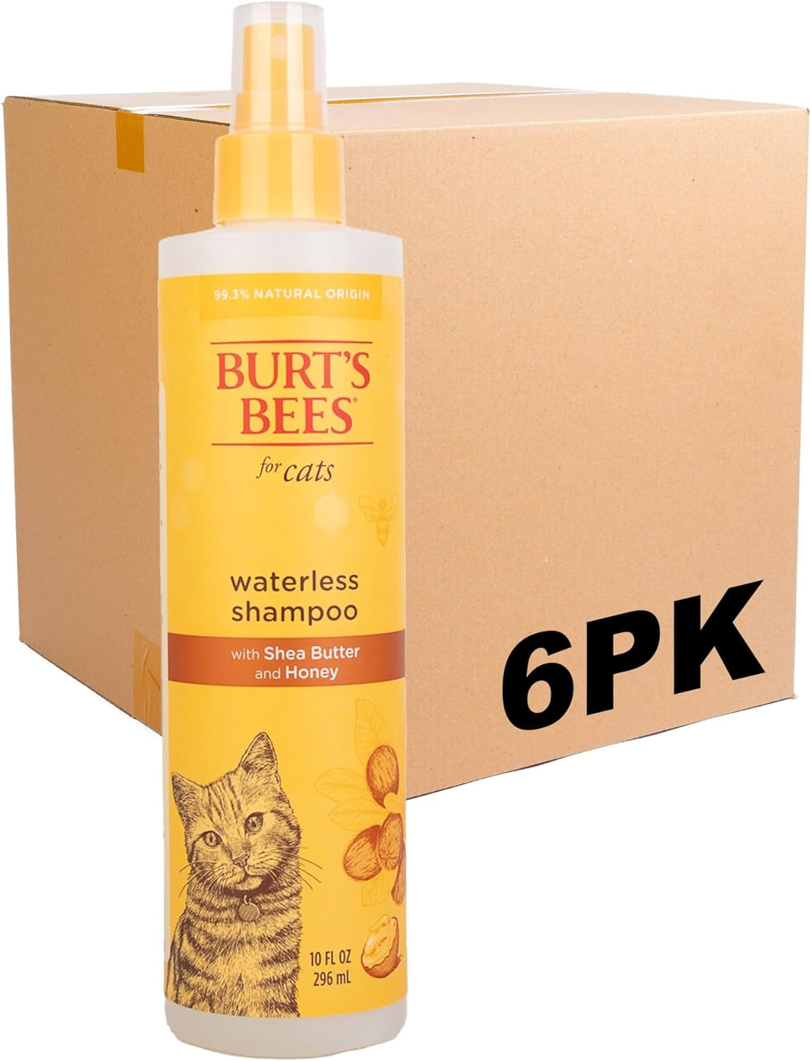 Burt'S Bees for Pets Cat Naturally Derived Waterless Shampoo with Shea Butter and Honey - Cat Waterless Shampoo Spray - Easy to Use Cat Dry Shampoo - Made in the USA, 10 Oz - 6 Pack