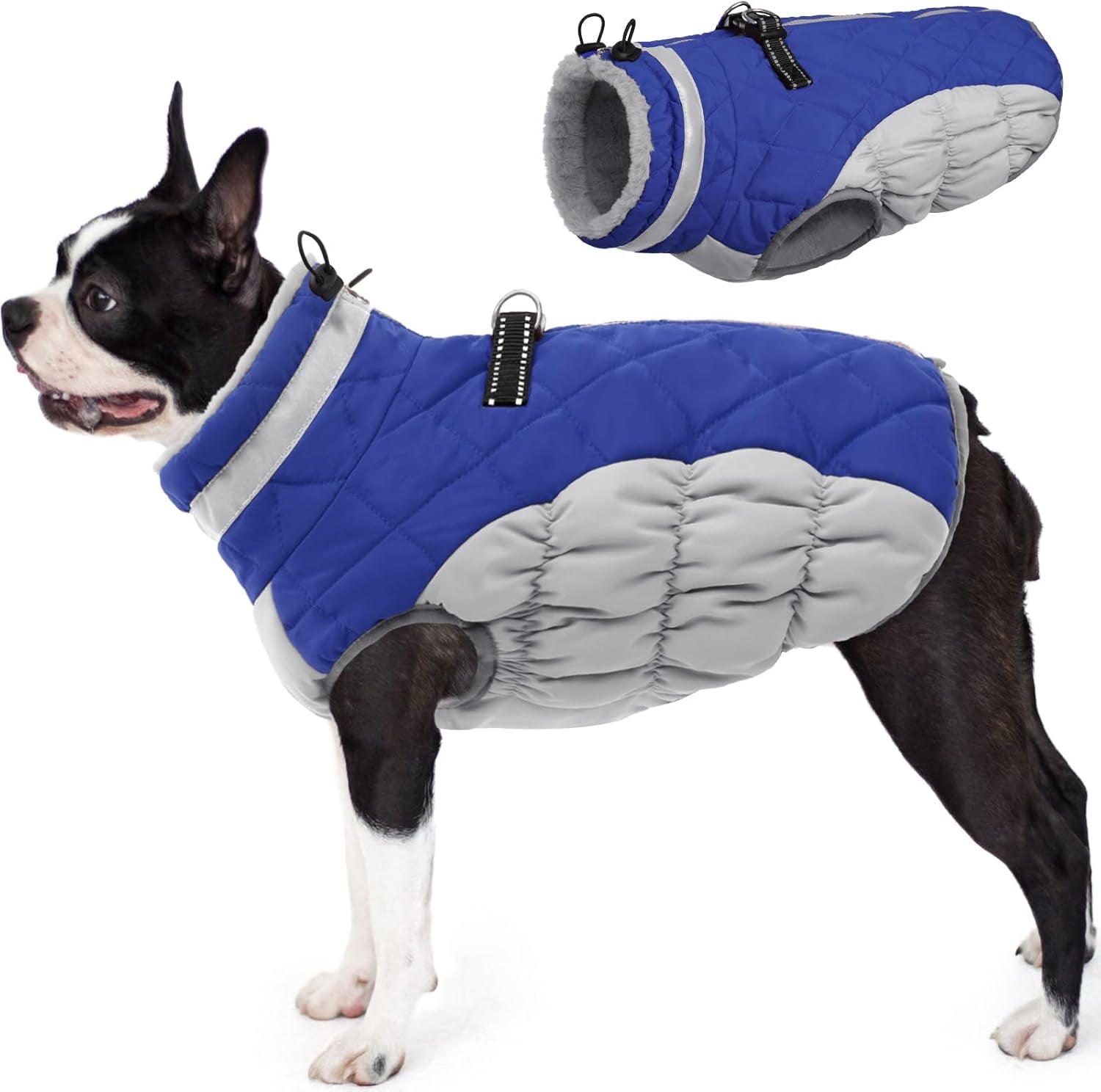 AOFITEE Dog Coat, Warm Dog Jacket Dog Winter Coats, Reflective Turtleneck Dog Fleece Vest with Harness Built in, Waterproof Windproof Dog Snow Jacket Snowsuit for Small Medium Large Dogs, Blue S