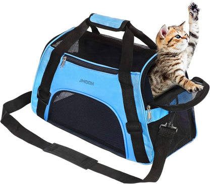 JMOON Cat Carrier Soft-Sided Airline Approved Pet Carrier Bag,Pet Travel Carrier for Cats,Dogs Puppy Comfort Portable Foldable Pet Bag (Medium, Black)