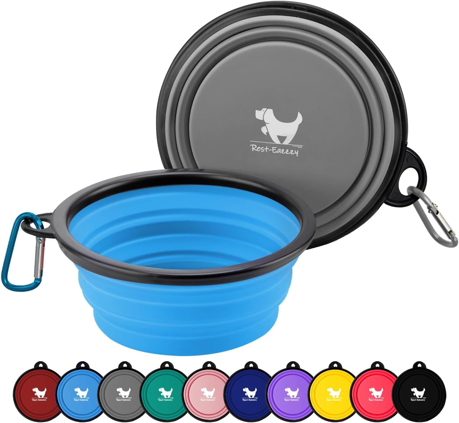 Rest-Eazzzy Large Collapsible Dog Bowls 1000 Ml, 2-Pack Dog Portable Water Bowl for Dogs Cats Pet Foldable Feeding Watering Dish for Traveling Camping Walking with 2 Carabiners, BPA Free