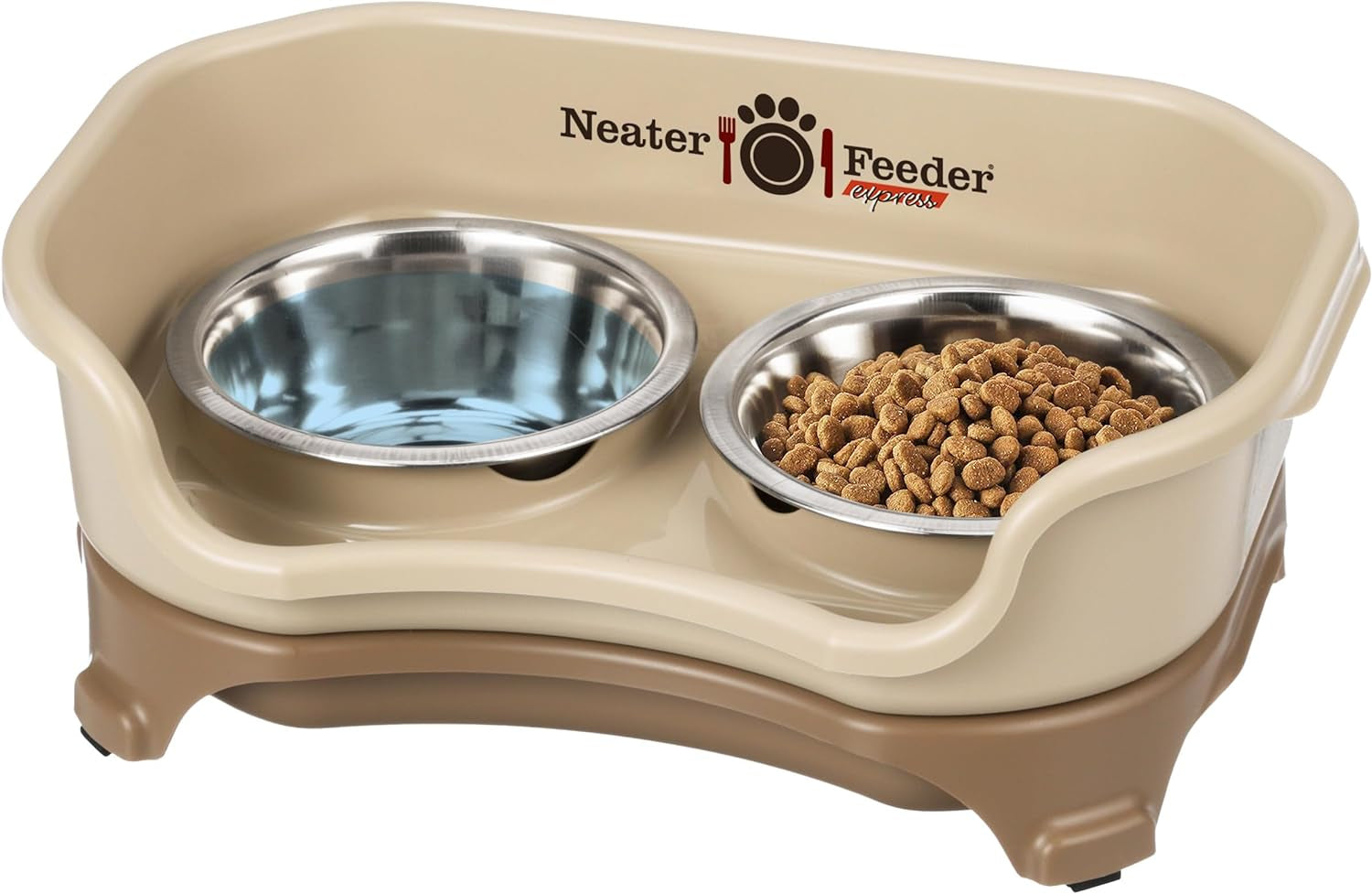 Neater Feeder - Express Model - Mess-Proof Dog Bowls (Medium/Large, Cappuccino) – Made in USA – Elevated, No Spill, Non-Tip, Non-Slip, Raised Stainless Steel Food & Water Pet Bowls