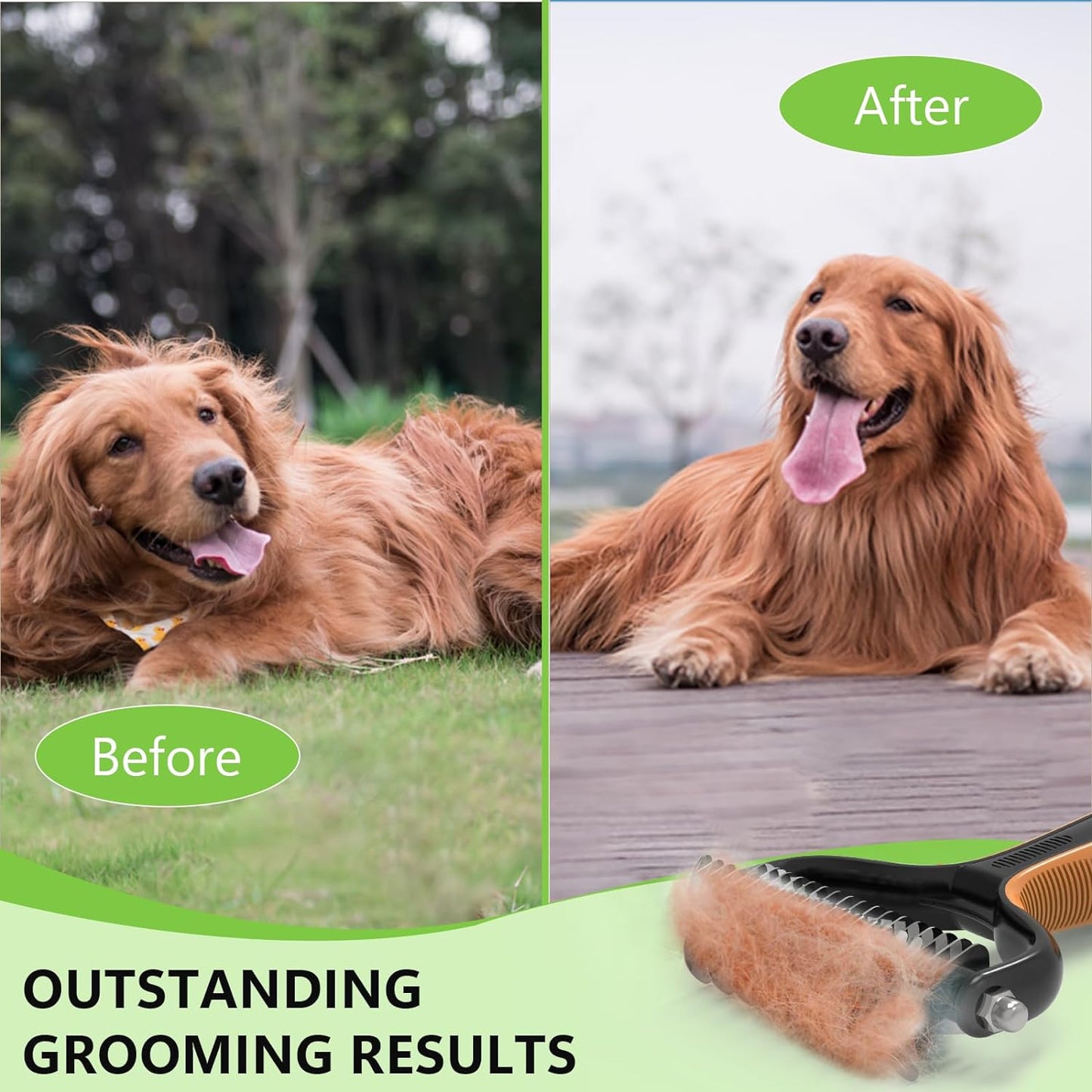 Pet Grooming Supplies - 2-In-1 Professional Undercoat Rake and Pet Brush | Shedding Control for Long-Haired Dogs and Cats, Deshedding Tool, Knot Removal,Grey