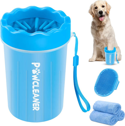 Dog Paw Cleaner for Large Dogs (With Dog Bath Brush&3 Absorbent Towels) Dog Paw Washer, Dog Foot Cleaner, Dog Bath Brush with Adjustable Ring Handle for Long Short Haired Dogs (Large,Blue)