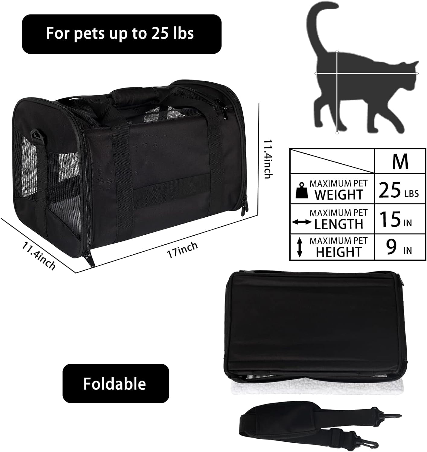 Cat Carrying Case - Pet Carrier Airline Approved, Protable and Breathable Pet Travel Carrier Removable Fleece Pad, Collapsible Cat Carrier Dog Carrier for Medium Cats Small Cats Dogs(X-Large, Blue)