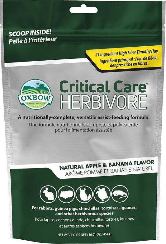 Oxbow Critical Care Herbivore - Nutritionally Complete Feeding Assist Formula for Small Animals & Pets - Critical Care Herbivore Apple-Banana (454g)