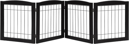 LZRS Sturdy Wood Pet Gate, Freestanding Wire Dog Gate Safety Fence Indoor, Foldable Stair Barrier Pet Exercise for Most Furry Friends, Dog Gate for Stairs, Black,24" Height-4 Panels