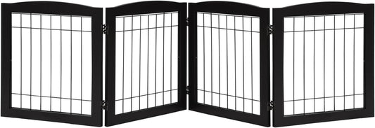 LZRS Sturdy Wood Pet Gate, Freestanding Wire Dog Gate Safety Fence Indoor, Foldable Stair Barrier Pet Exercise for Most Furry Friends, Dog Gate for Stairs, Black,24" Height-4 Panels