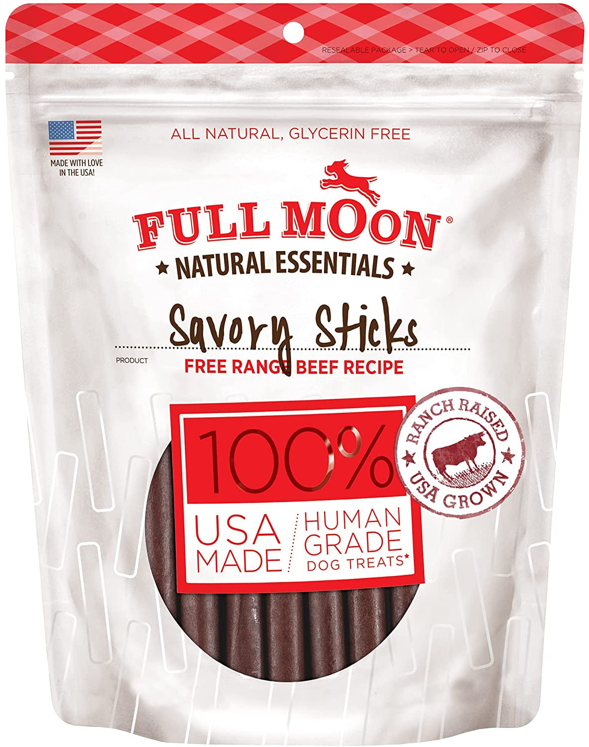 Full Moon All Natural Human Grade Dog Treats, Essential Beef Savory Sticks, 22 Ounce, 1.375 Pound (Pack of 1)