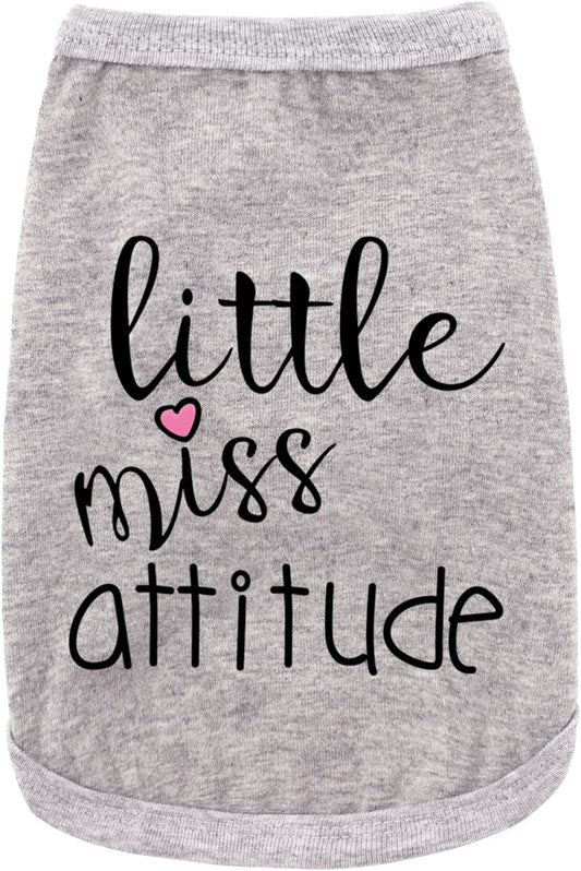 Personality-Packed Canine Attire: Soft, Lightweight Dog Clothes Featuring the Bold 'Little Miss Attitude' Slogan Print, Perfect for Small and Medium Dogs Gray Large