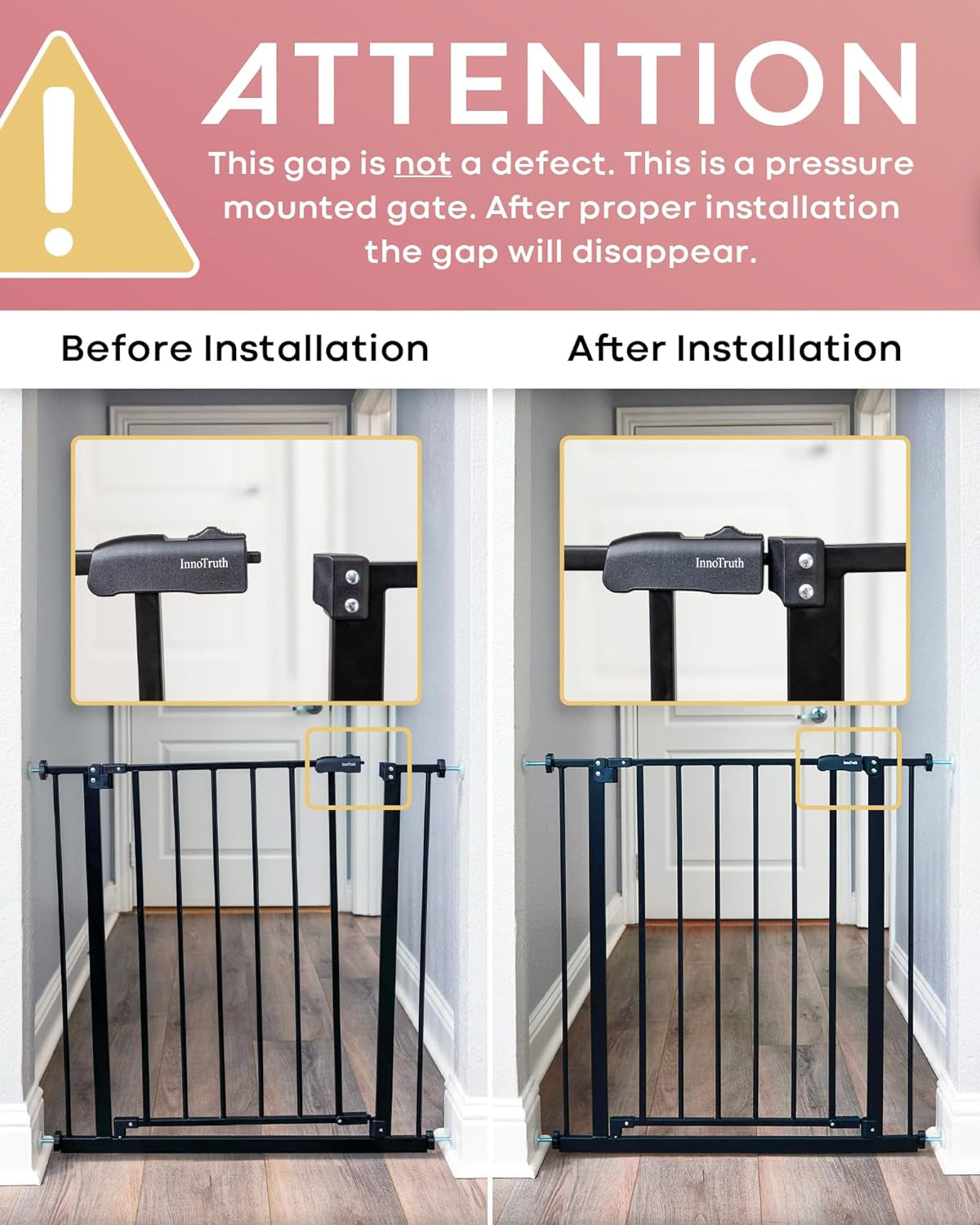 Innotruth 28.9-42.1" Wide Baby Gate for Stairs, 30" Tall Dog Gates for Doorways Expandable One-Hand Open, Easy Walk through Dual Lock Metal Pet Gates for Dogs, Black-Family & Mom'S Choice Award Winner