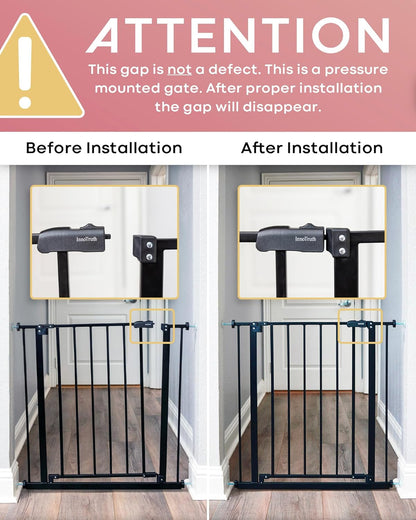 Innotruth 28.9-42.1" Wide Baby Gate for Stairs, 30" Tall Dog Gates for Doorways Expandable One-Hand Open, Easy Walk through Dual Lock Metal Pet Gates for Dogs, Black-Family & Mom'S Choice Award Winner