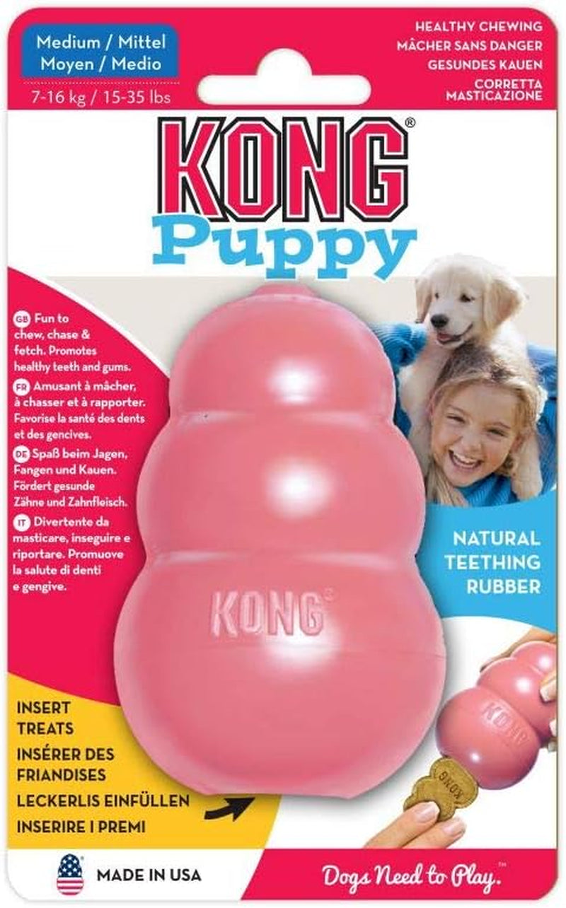 KONG Puppy - Natural Teething Rubber Chew Toy for Dogs - Stuffable Dog Toy for Extended Playtime - Chew & Fetch Toy for Puppies - for Medium Puppies - Pink