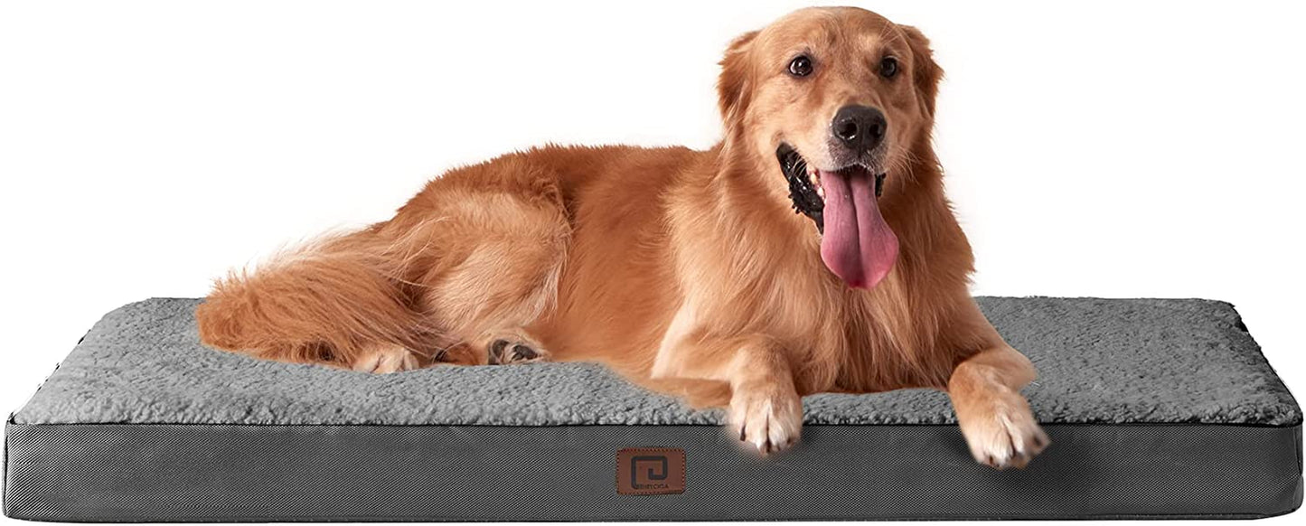 EHEYCIGA Orthopedic Dog Beds for Large Dogs with Removable Washable Cover for Crate, Camel, 35X23