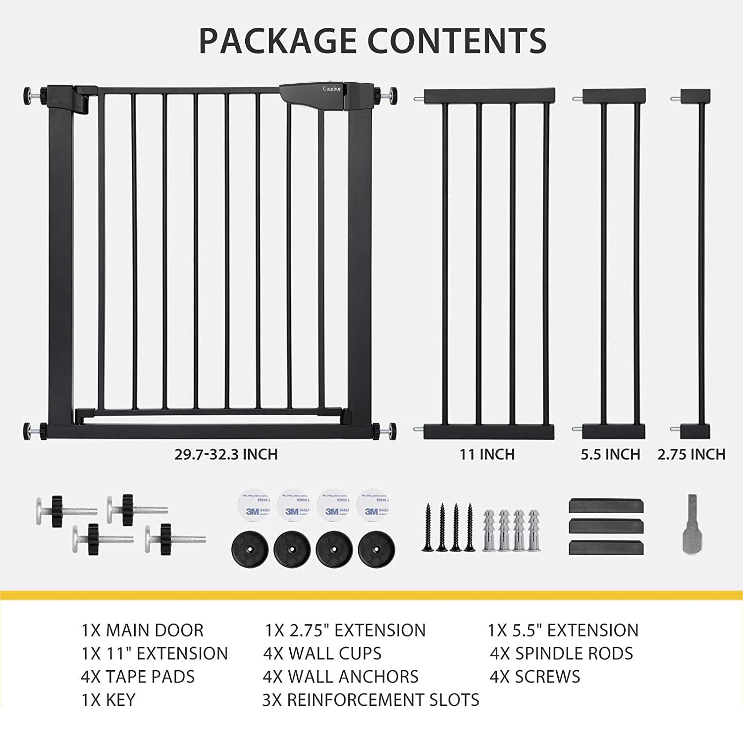 Cumbor 29.7"-51.5" Baby Gate Extra Wide, Safety Dog Gate for Stairs Easy Walk Thru Auto Close Pet Gates for the House, Doorways, Child Gate Includes 4 Wall Cups, Black-Mom'S Choice Awards Winner