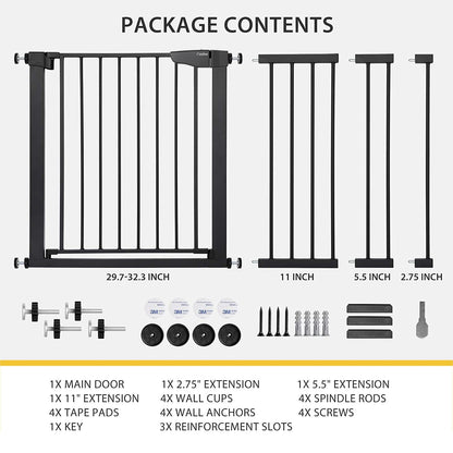 Cumbor 29.7"-51.5" Baby Gate Extra Wide, Safety Dog Gate for Stairs, Easy Walk Thru Auto Close Pet Gates for the House, Doorways, Child Gate Includes 4 Wall Cups, Brown, Mom'S Choice Awards Winner