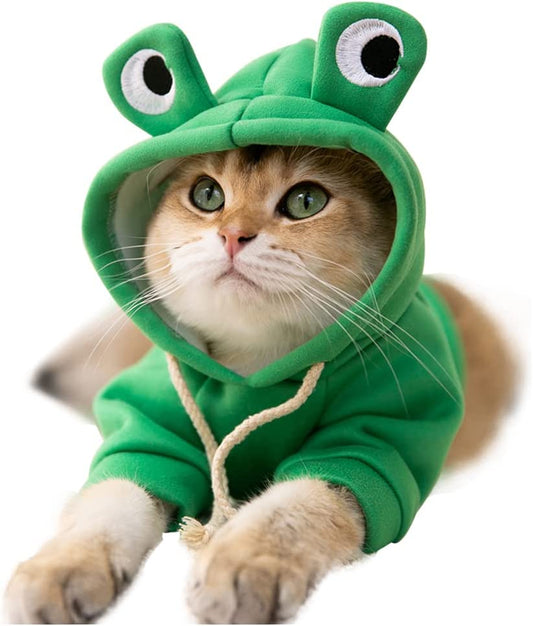 Hoodies Funny Costume for Cat and Puppy Cute Frog Cosplay Clothes for Pets Soft Knitwear (Green Frog, XS Pet Weight:1~3.3 Lbs)