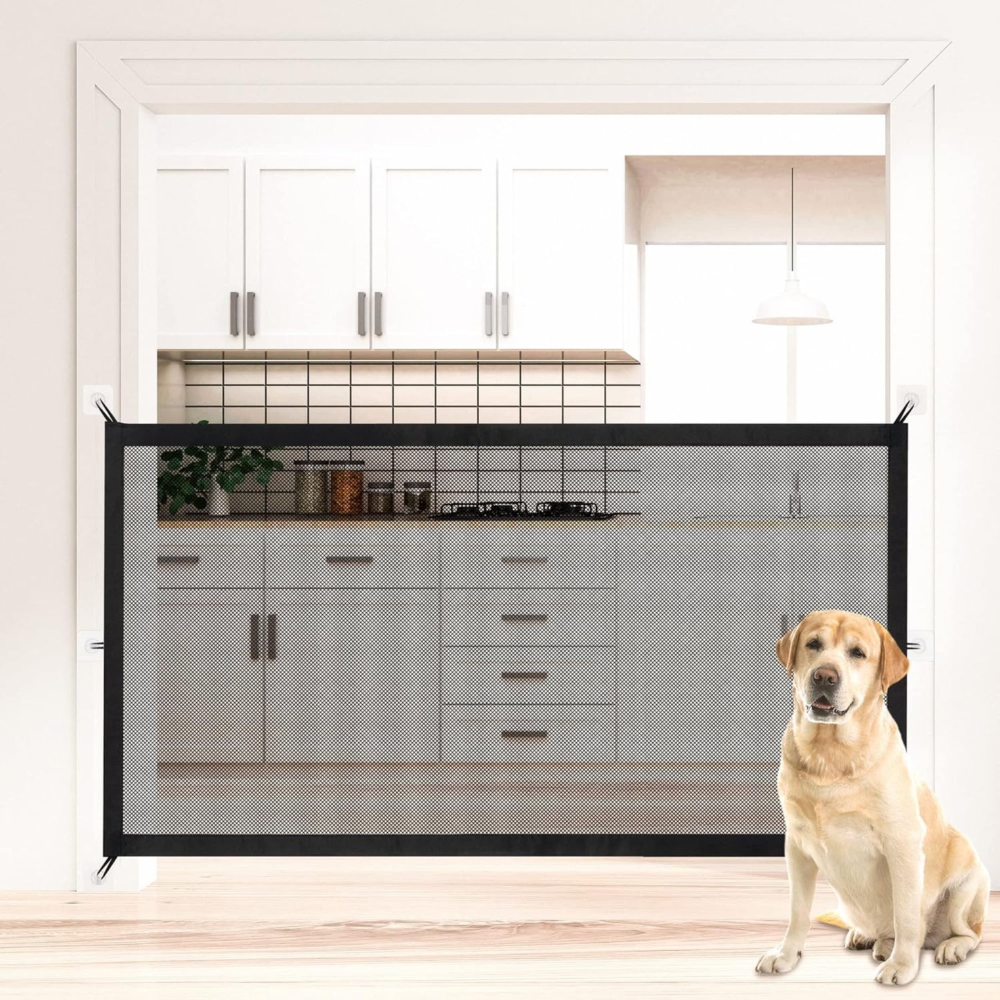 NWK Magic Pet Gate for the House Stairs Providing a Safe Enclosure for Pets to Play and Rest, 6 Loops Design (30'' X 70'')