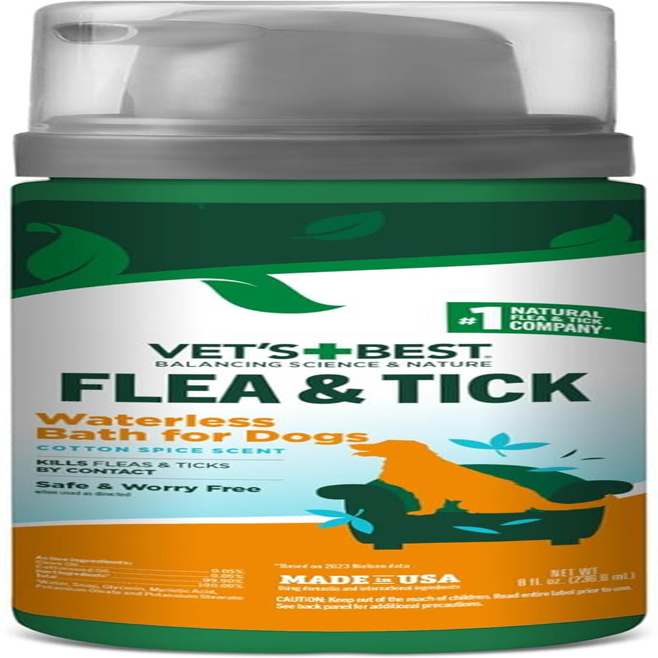 Vet’S Best Flea and Tick Waterless Bath for Dogs – Dog Waterless Bath – Cotton Spice Scent – Natural Flea and Tick Prevention – Kills Fleas & Ticks on Contact – 8Oz